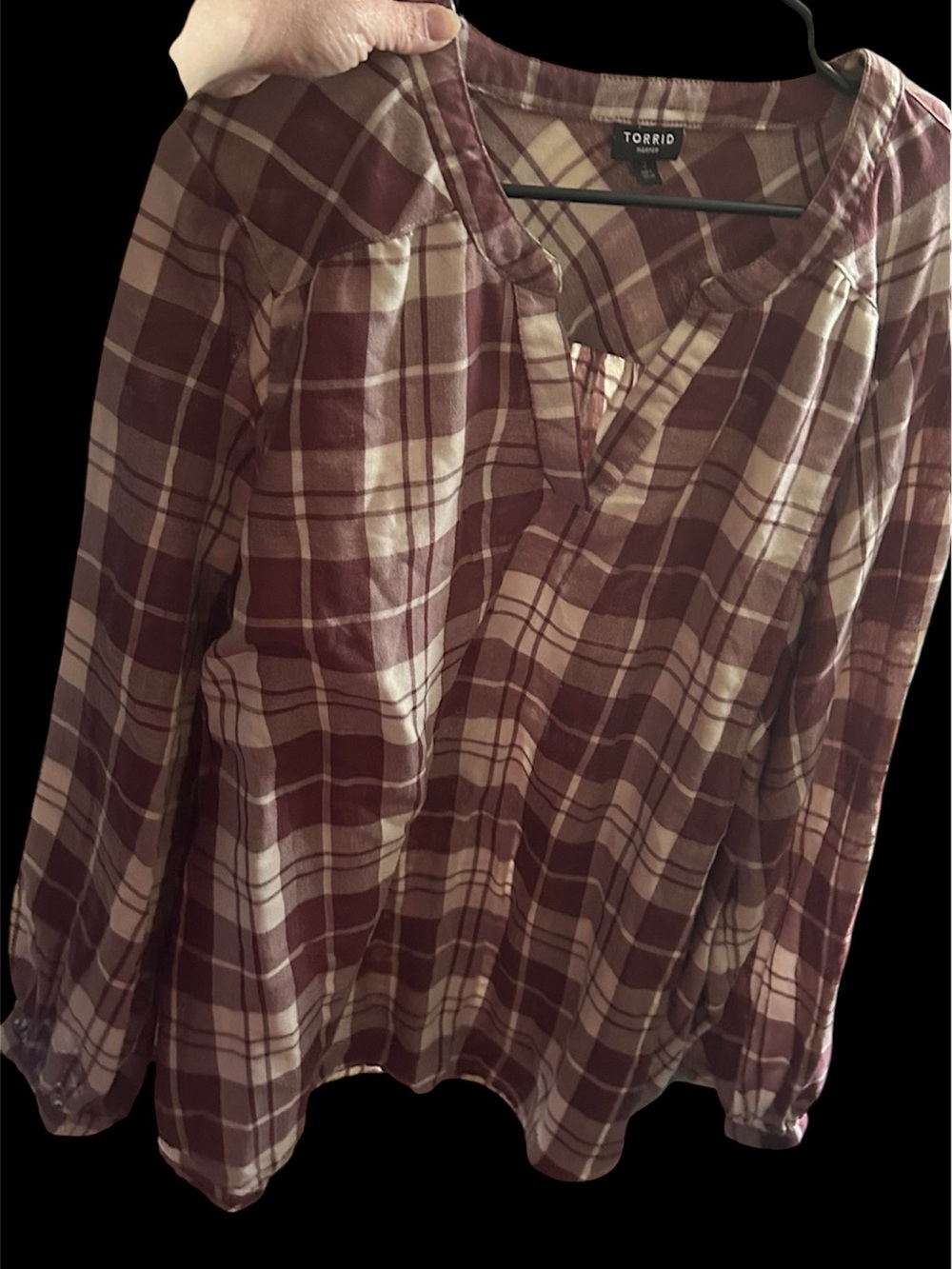 Torrid Plum Plaid Peasant Top